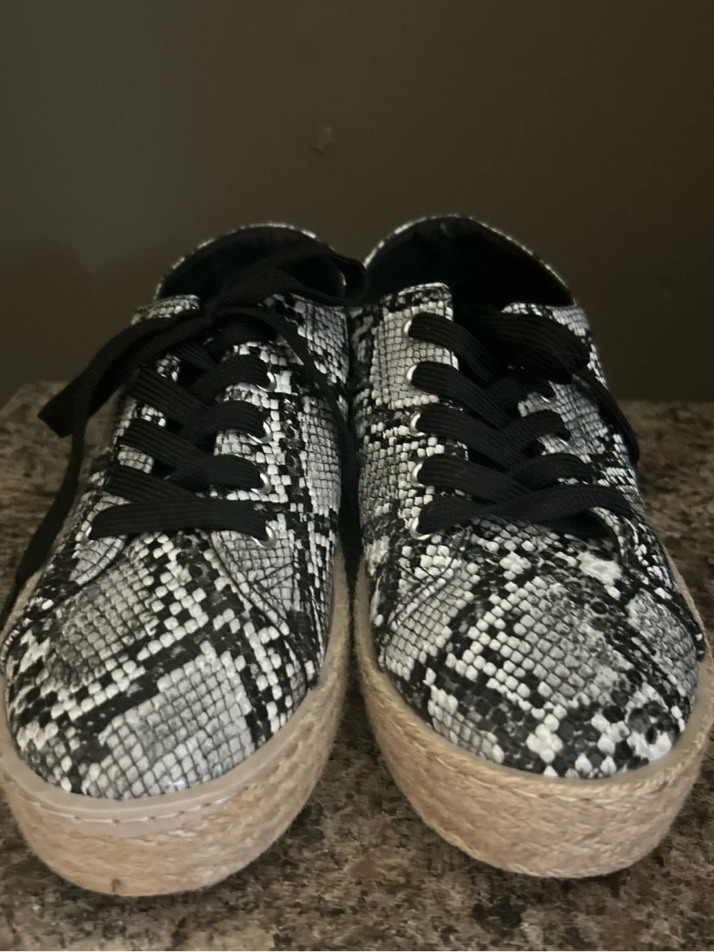 Olivia Miller Snake Print Lace Up Espadrille Sneakers - Black & White - Picture 3 of 12